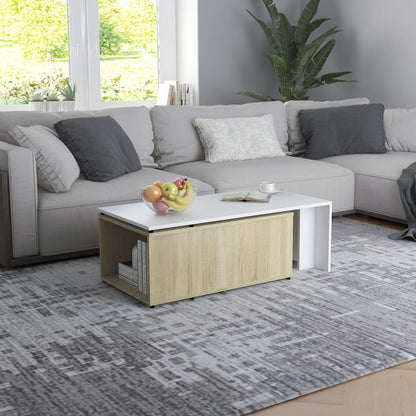 Coffee Table White and Sonoma Oak 150x50x35 cm Chipboard