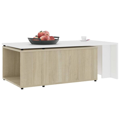 Coffee Table White and Sonoma Oak 150x50x35 cm Chipboard