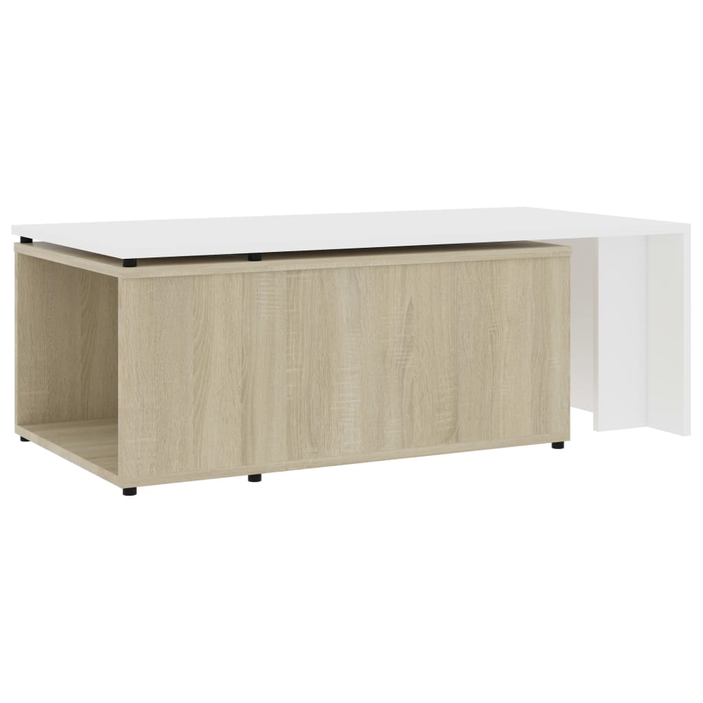 Coffee Table White and Sonoma Oak 150x50x35 cm Chipboard