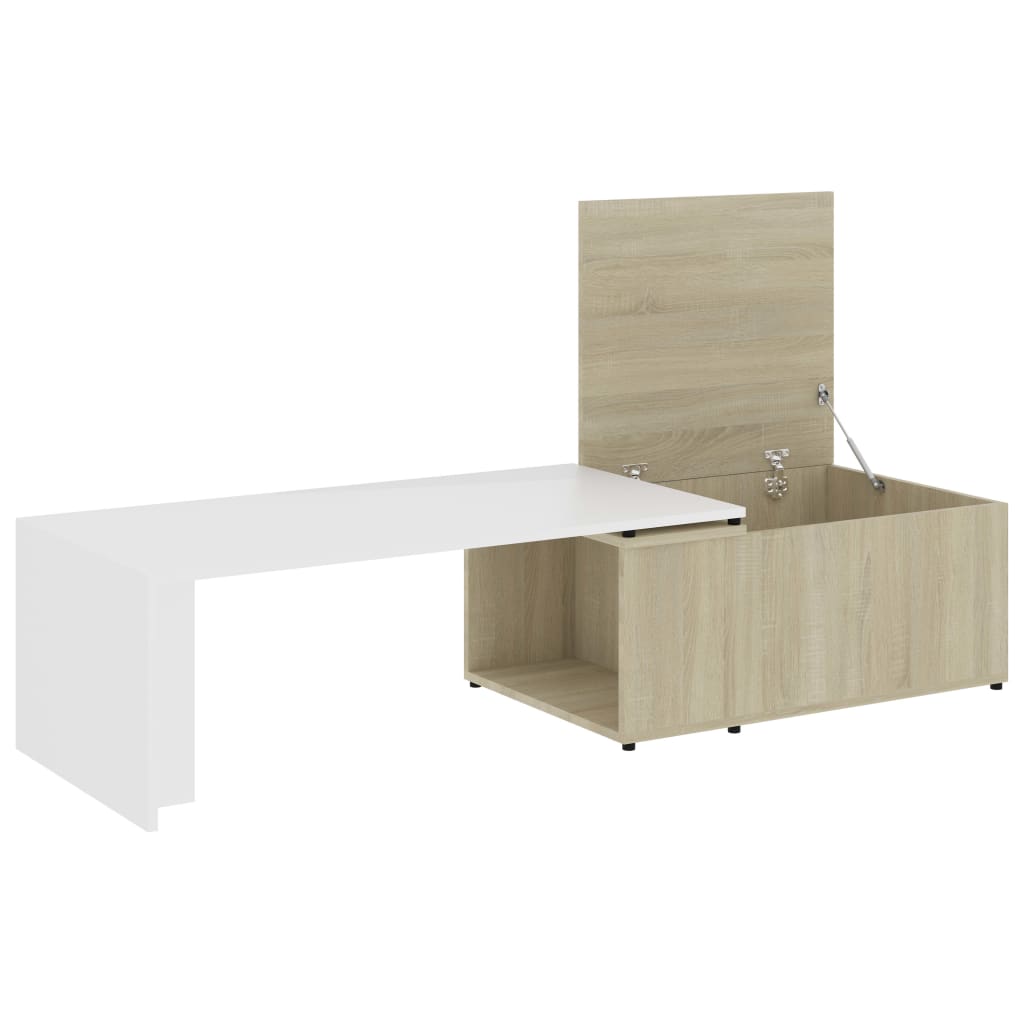 Coffee Table White and Sonoma Oak 150x50x35 cm Chipboard