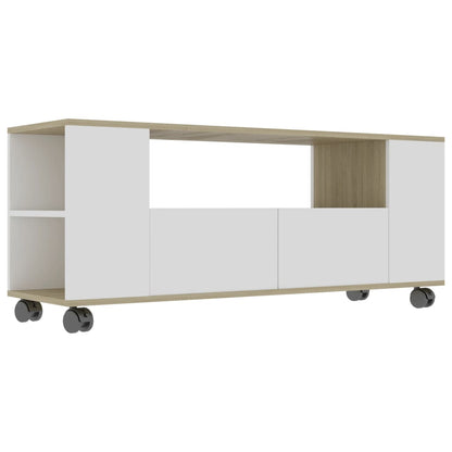 TV Cabinet White and Sonoma Oak 120x35x43 cm Chipboard