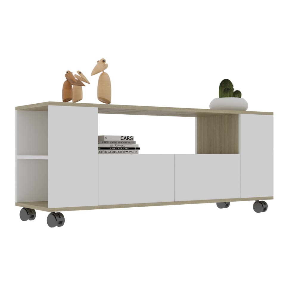 TV Cabinet White and Sonoma Oak 120x35x43 cm Chipboard