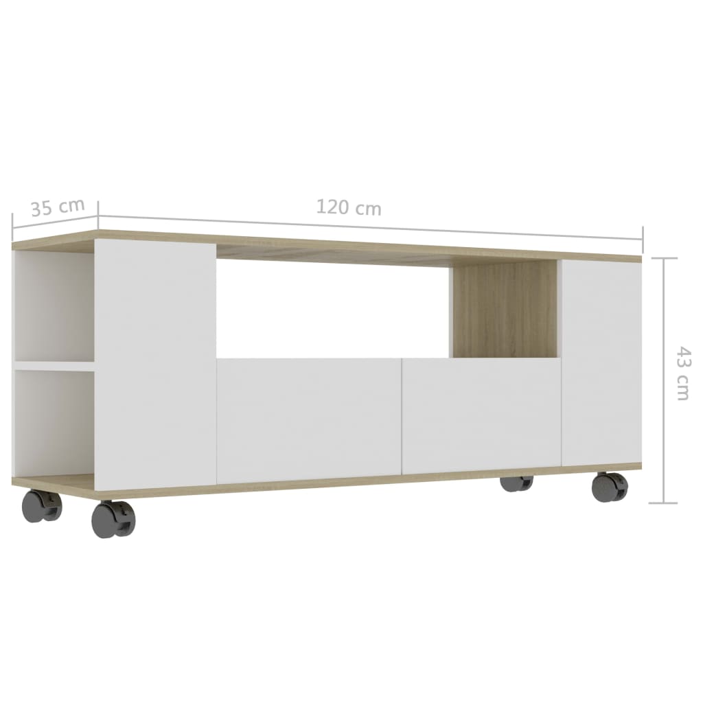 TV Cabinet White and Sonoma Oak 120x35x43 cm Chipboard