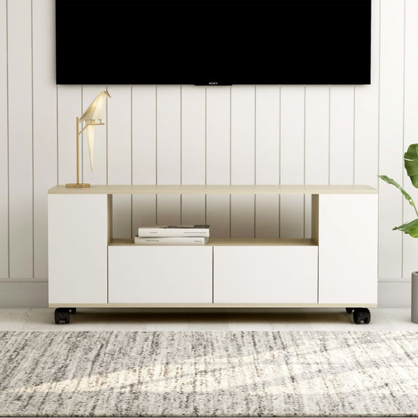  TV Cabinet White and Sonoma Oak 120x35x43 cm Chipboard