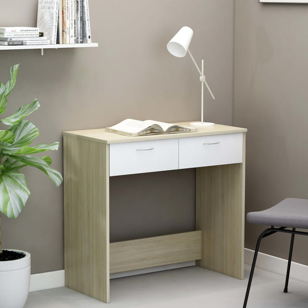  Desk White and Sonoma Oak 80x40x75 cm Chipboard
