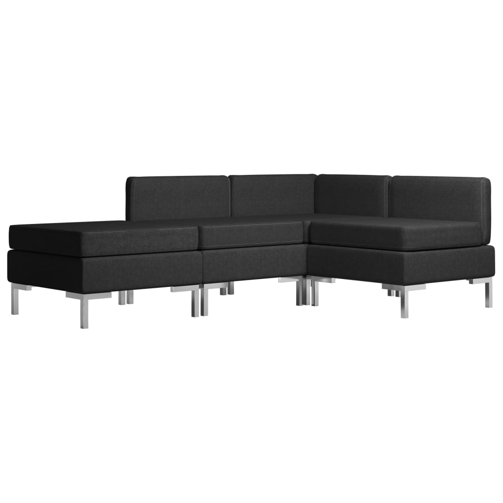 4 Piece Sofa Set Fabric Black