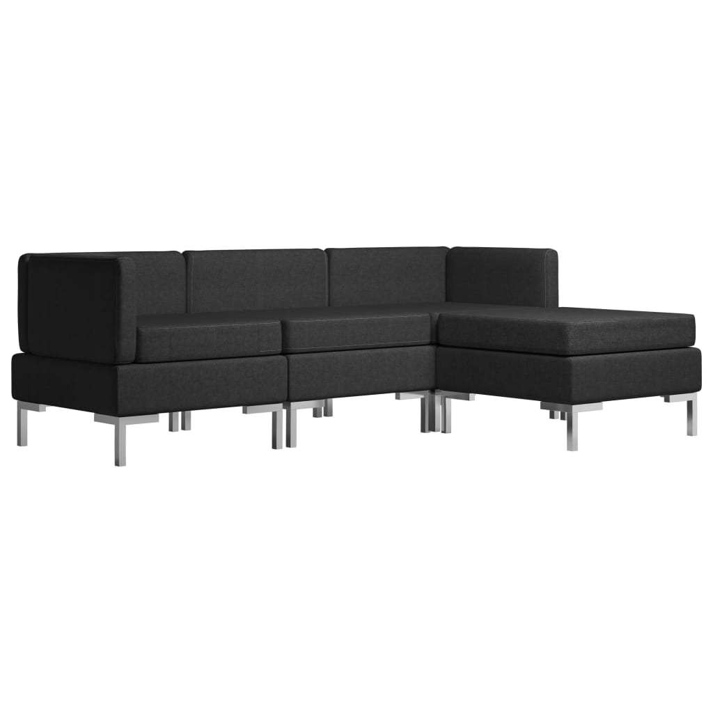 4 Piece Sofa Set Fabric Black