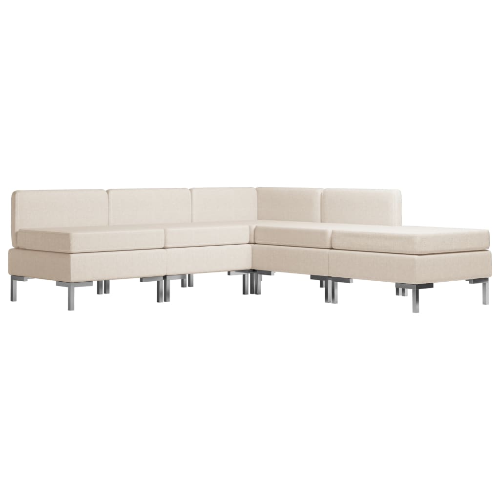 5 Piece Sofa Set Fabric Cream