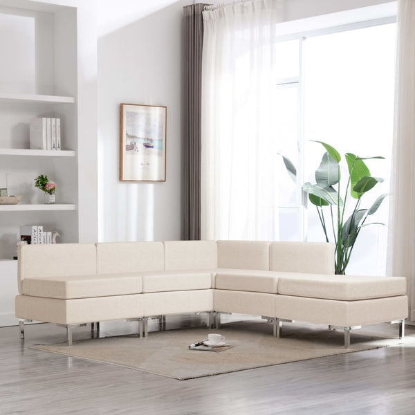  5 Piece Sofa Set Fabric Cream