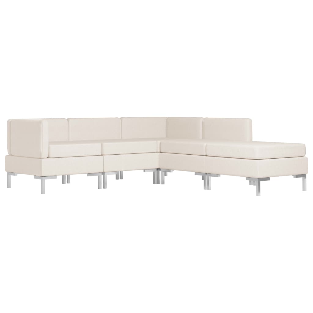 5 Piece Sofa Set Fabric Cream