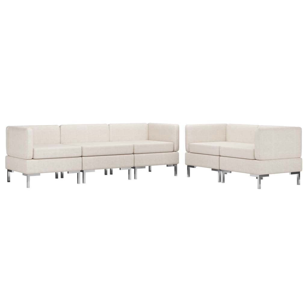 5 Piece Sofa Set Fabric Cream