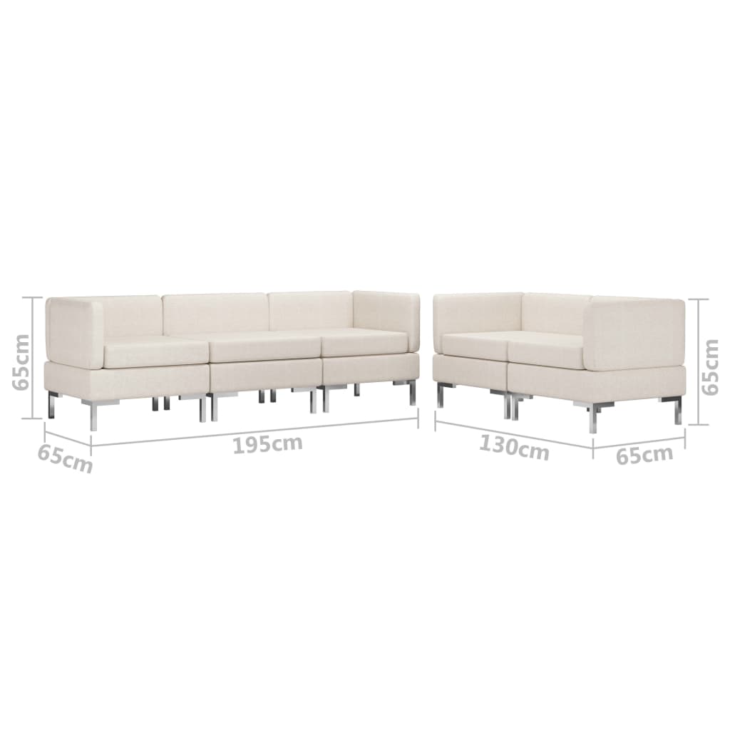 5 Piece Sofa Set Fabric Cream