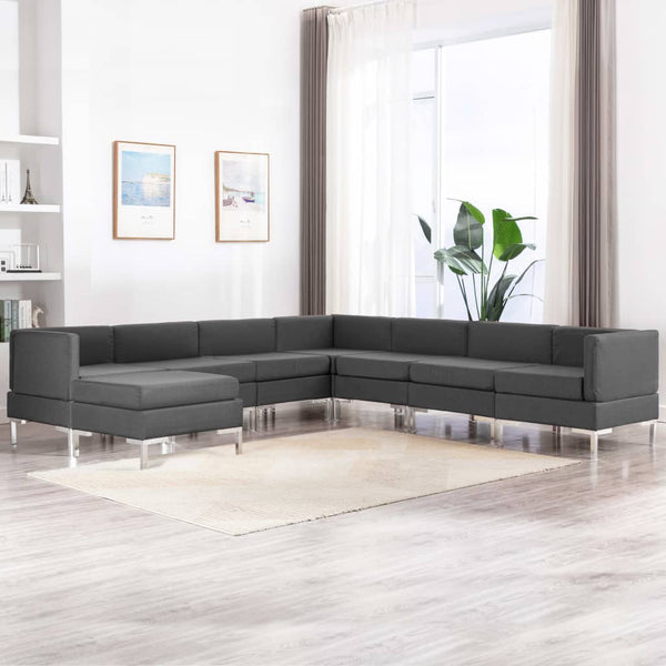  8 Piece Sofa Set Fabric Dark Grey