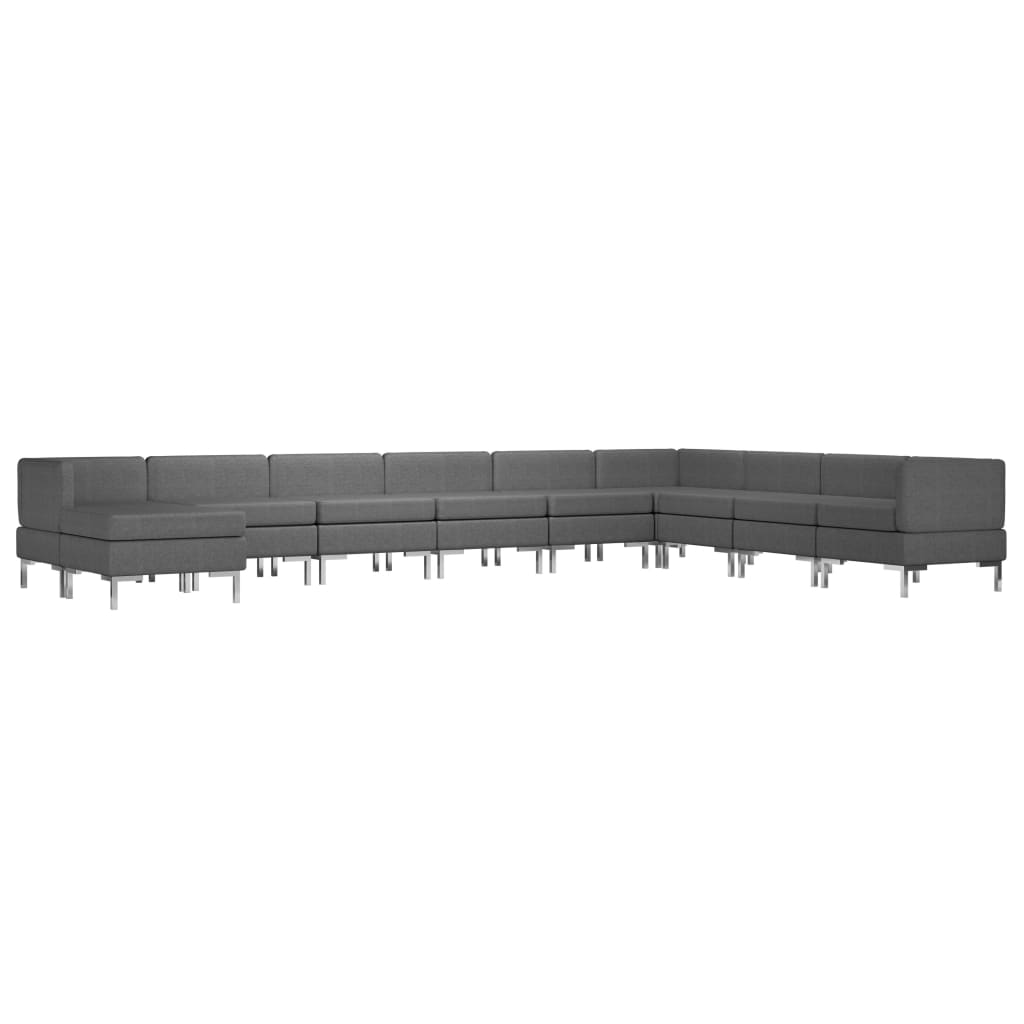 10 Piece Sofa Set Fabric Dark Grey