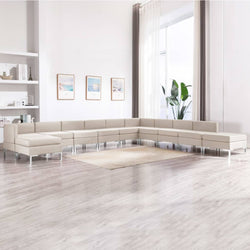 11 Piece Sofa Set Fabric Cream
