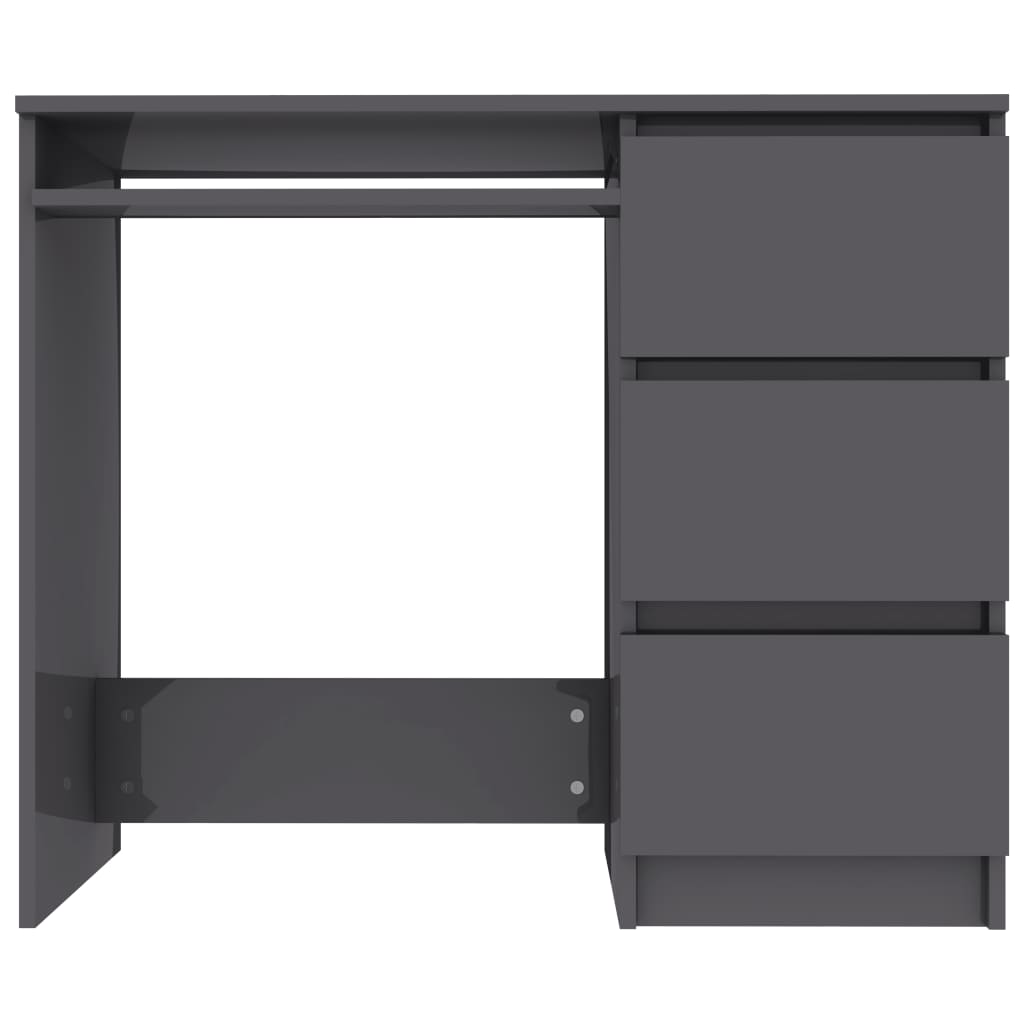 Desk High Gloss Grey 90x45x76 cm Chipboard
