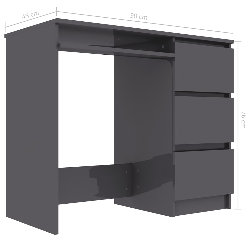 Desk High Gloss Grey 90x45x76 cm Chipboard