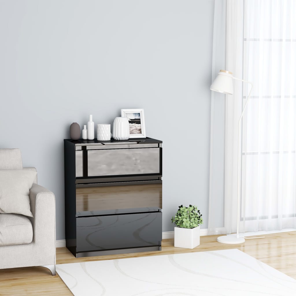 Sideboard High Golss Black 60x35x76 cm Chipboard