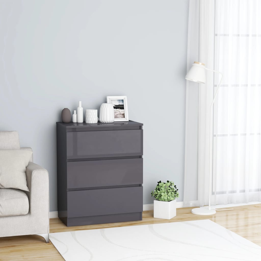 Sideboard High Gloss Grey 60x35x76 cm Chipboard