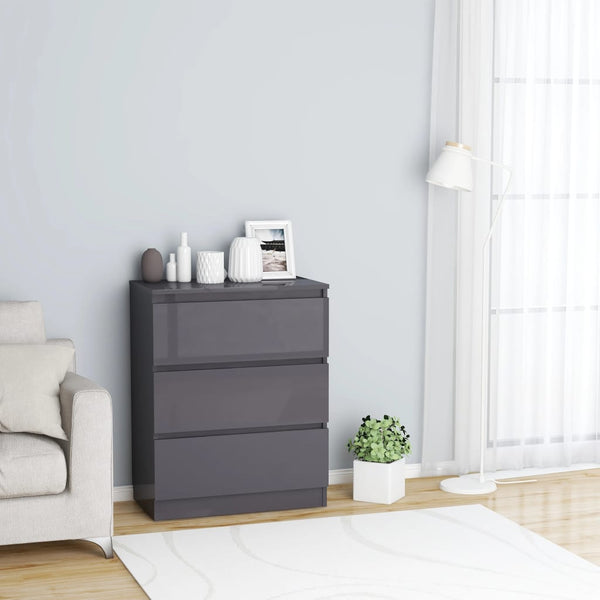  Sideboard High Gloss Grey 60x35x76 cm Chipboard