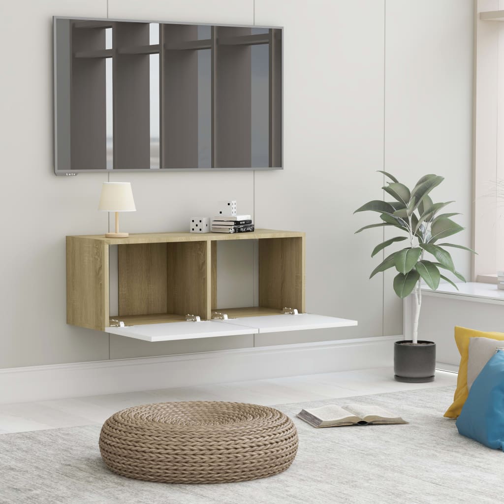 TV Cabinet White and Sonoma Oak 80x30x30 cm Chipboard