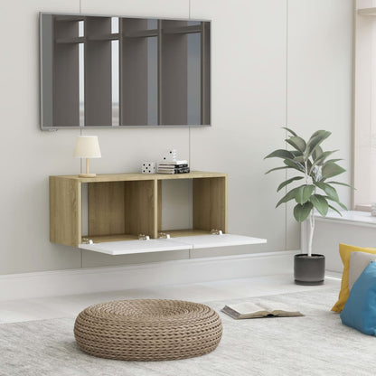 TV Cabinet White and Sonoma Oak 80x30x30 cm Chipboard