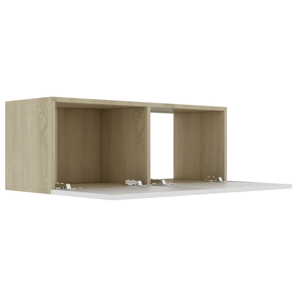 TV Cabinet White and Sonoma Oak 80x30x30 cm Chipboard