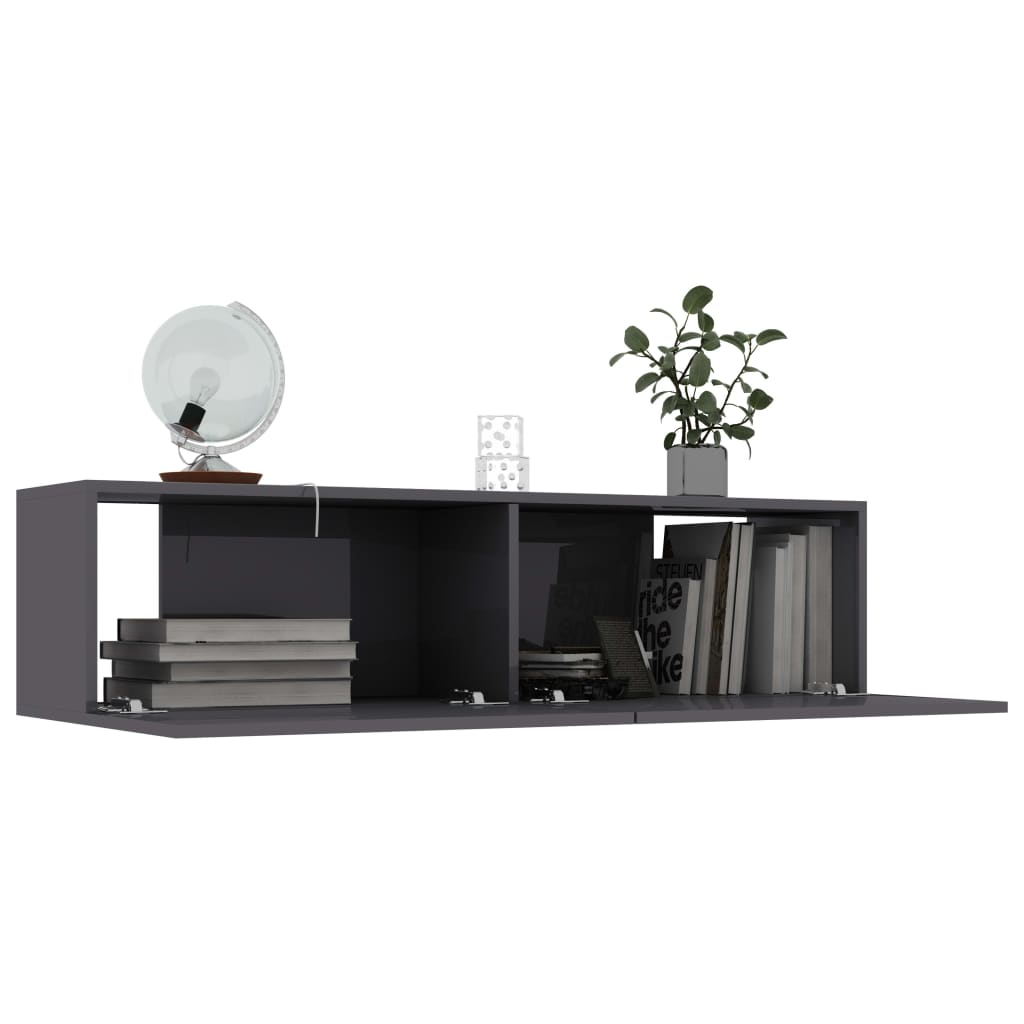TV Cabinet High Gloss Grey 120x30x30 cm Chipboard