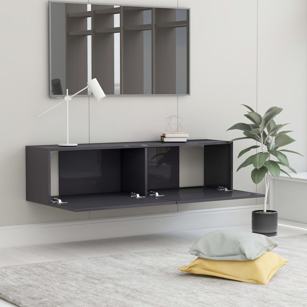 TV Cabinet High Gloss Grey 120x30x30 cm Chipboard