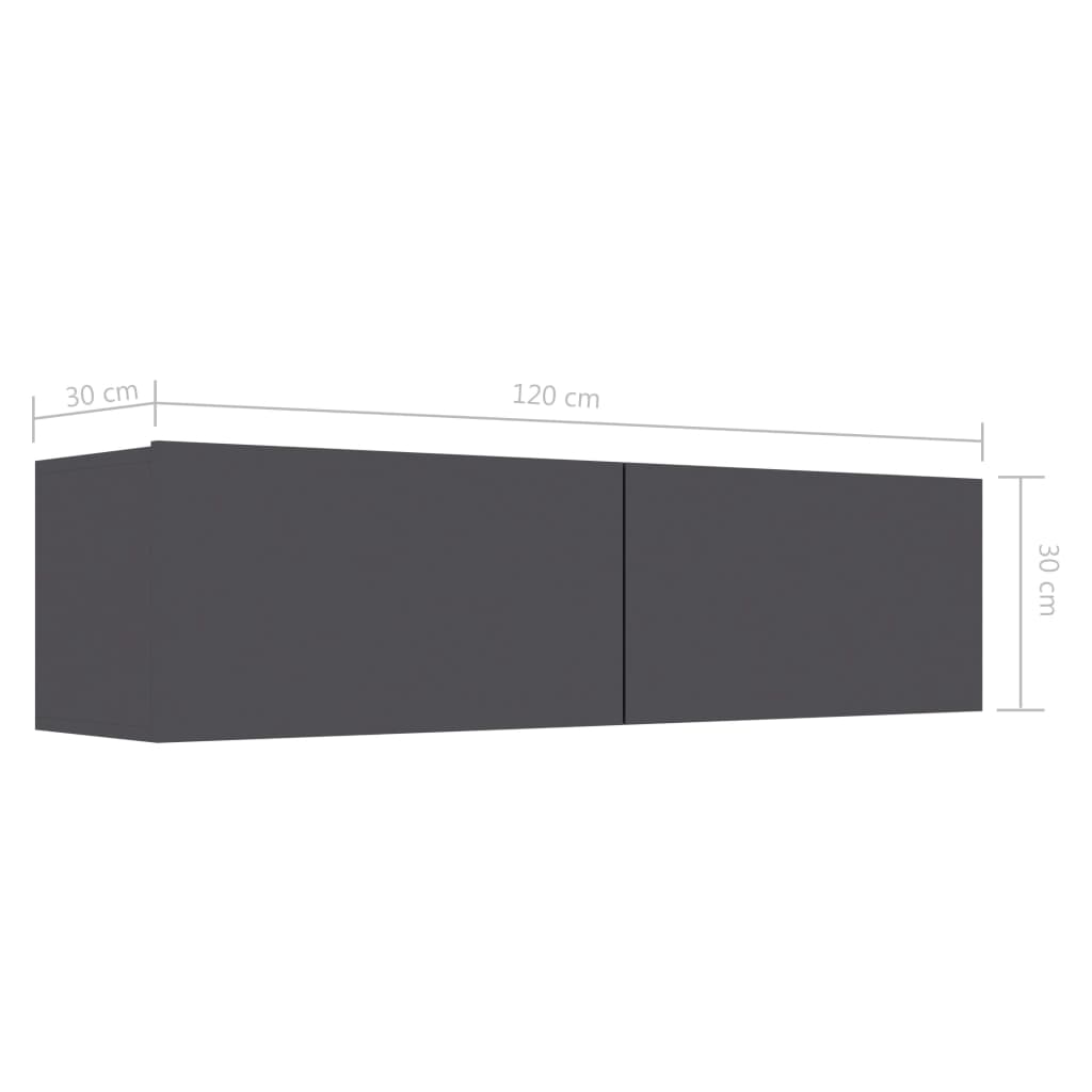 TV Cabinet High Gloss Grey 120x30x30 cm Chipboard