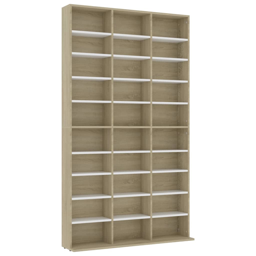 CD Cabinet White and Sonoma Oak 102x16x177,5 cm Chipboard