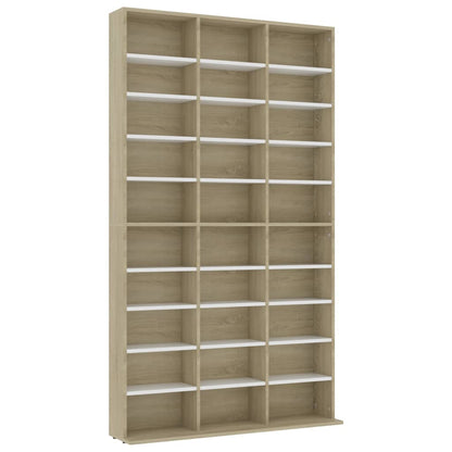 CD Cabinet White and Sonoma Oak 102x16x177,5 cm Chipboard