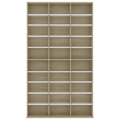 CD Cabinet White and Sonoma Oak 102x16x177,5 cm Chipboard