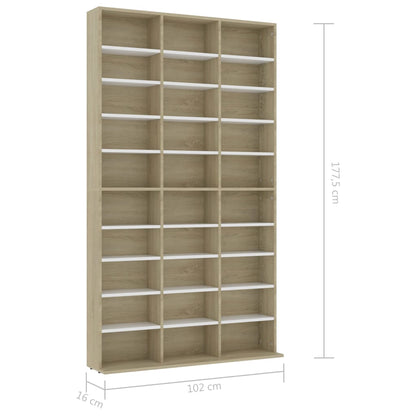 CD Cabinet White and Sonoma Oak 102x16x177,5 cm Chipboard