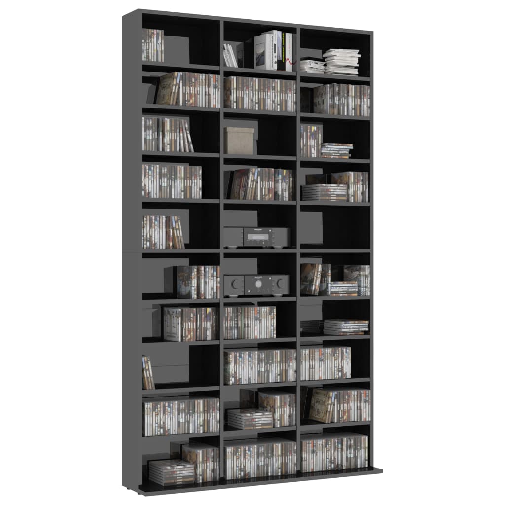 CD Cabinet High Gloss Black 102x16x177,5 cm Chipboard