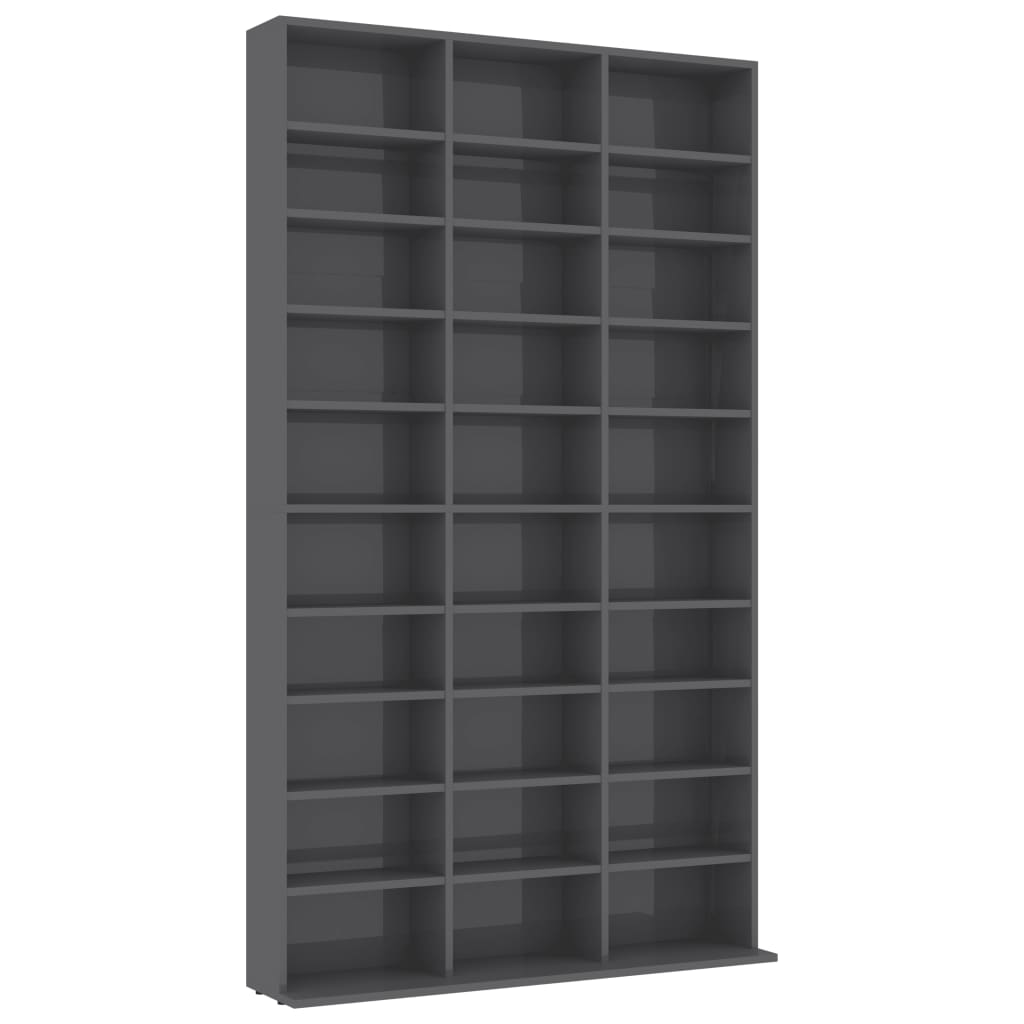 CD Cabinet High Gloss Grey 102x16x177,5 cm Chipboard