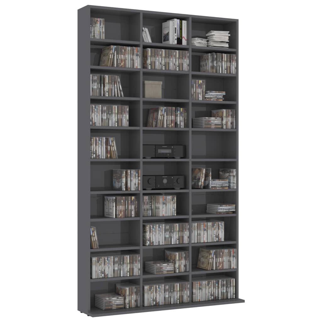 CD Cabinet High Gloss Grey 102x16x177,5 cm Chipboard
