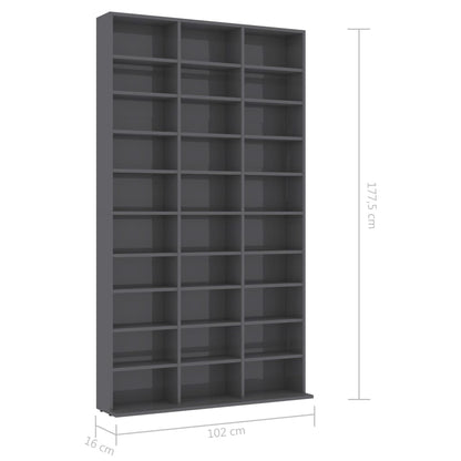 CD Cabinet High Gloss Grey 102x16x177,5 cm Chipboard