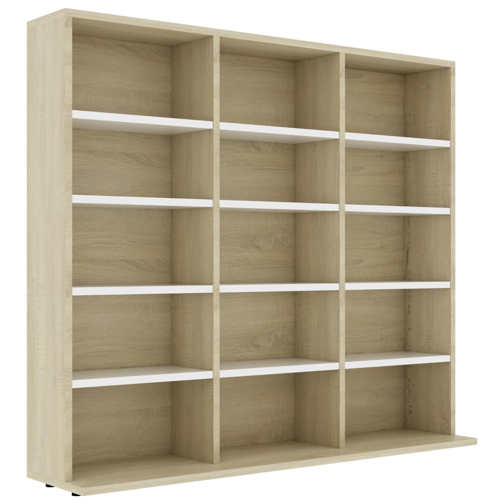 CD Cabinet White and Sonoma Oak 102x16x89,5 cm Chipboard
