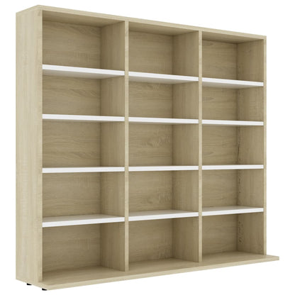 CD Cabinet White and Sonoma Oak 102x16x89,5 cm Chipboard