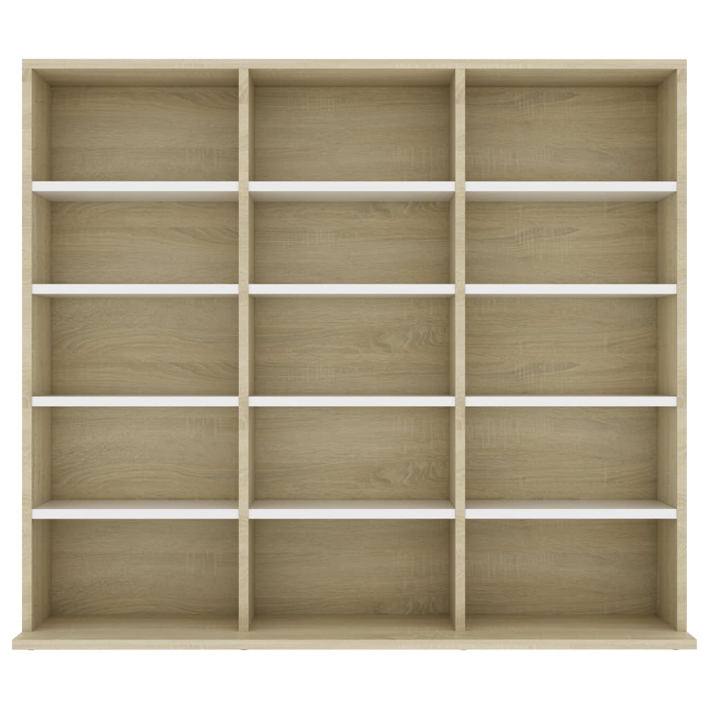CD Cabinet White and Sonoma Oak 102x16x89,5 cm Chipboard