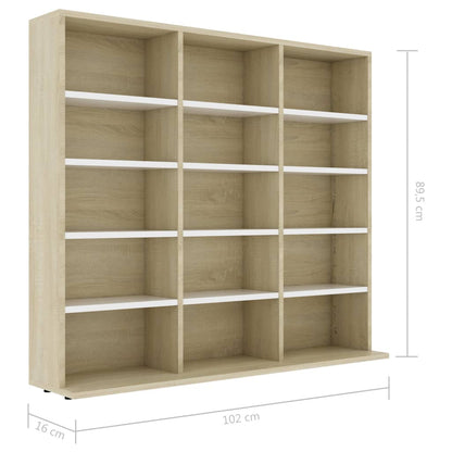 CD Cabinet White and Sonoma Oak 102x16x89,5 cm Chipboard
