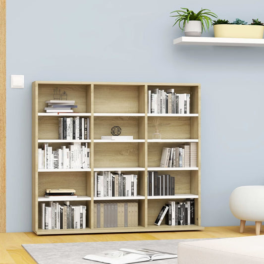 CD Cabinet White and Sonoma Oak 102x16x89,5 cm Chipboard