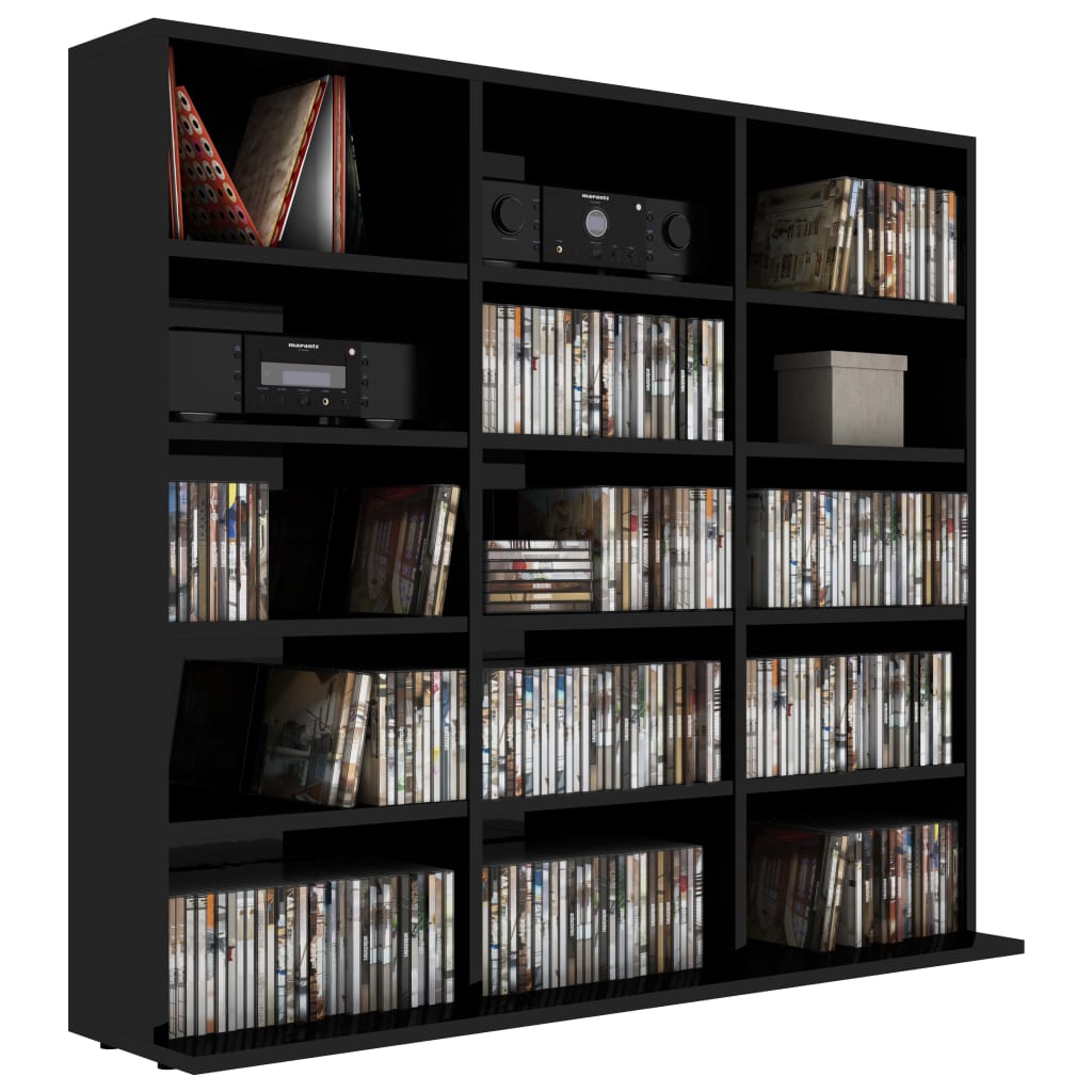 CD Cabinet High Gloss Black 102x16x89,5 cm Chipboard