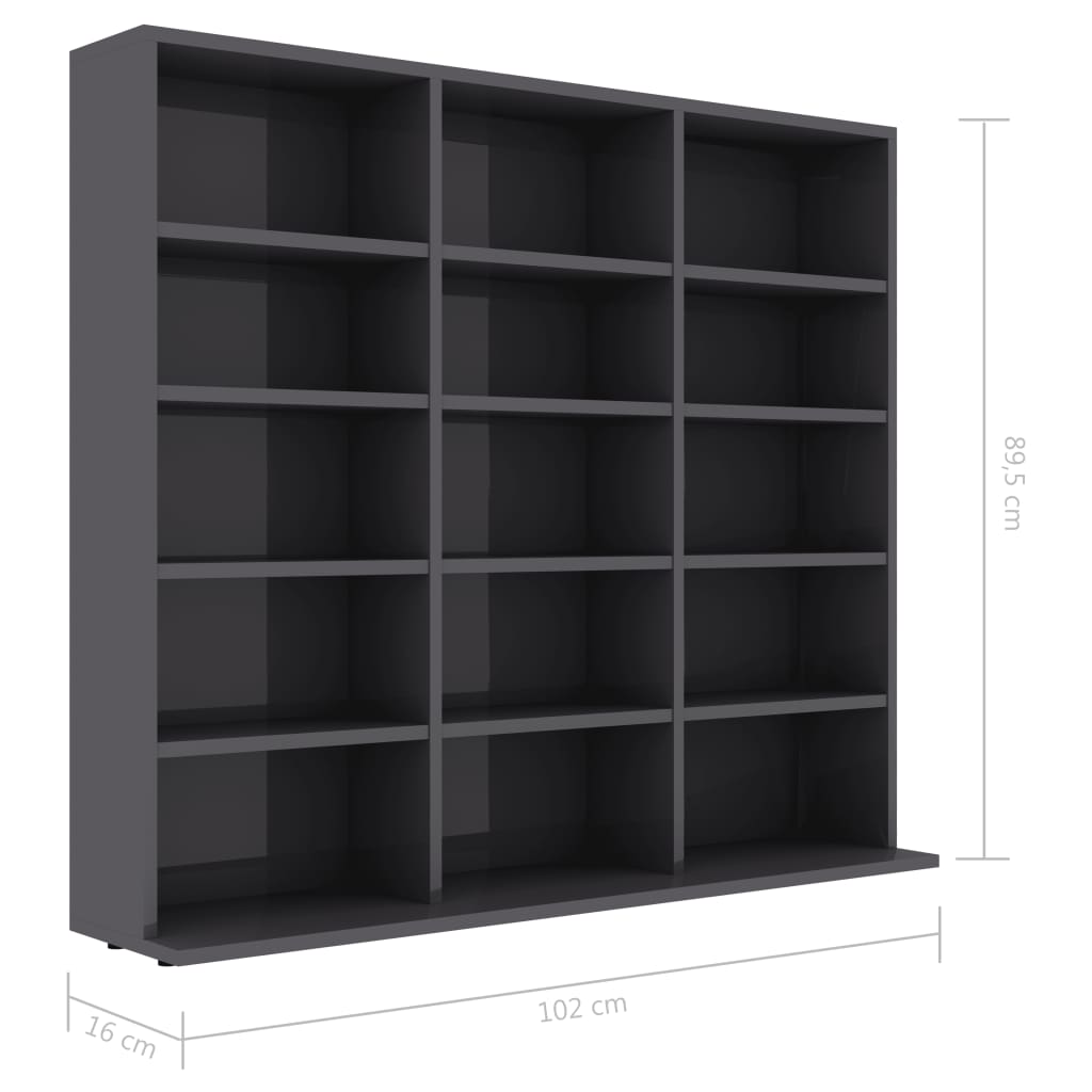 CD Cabinet High Gloss Grey 102x16x89,5 cm Chipboard