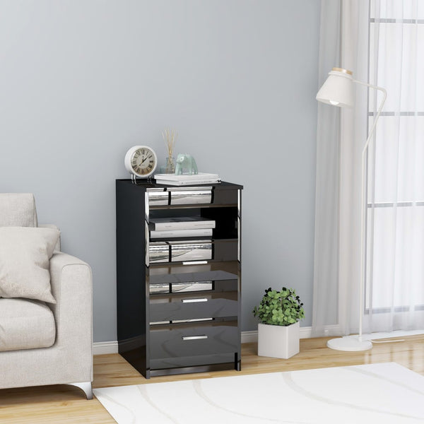  Drawer Cabinet Hign Gloss Black 40x50x76 cm Chipboard