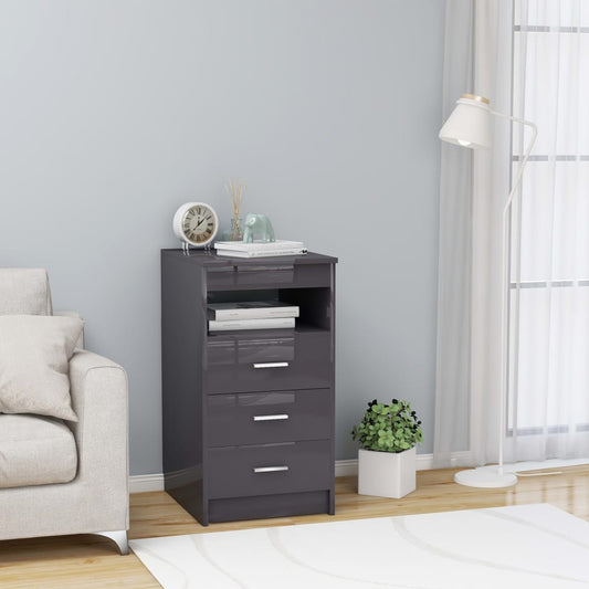 Drawer Cabinet Hign Gloss Grey 40x50x76 cm Chipboard