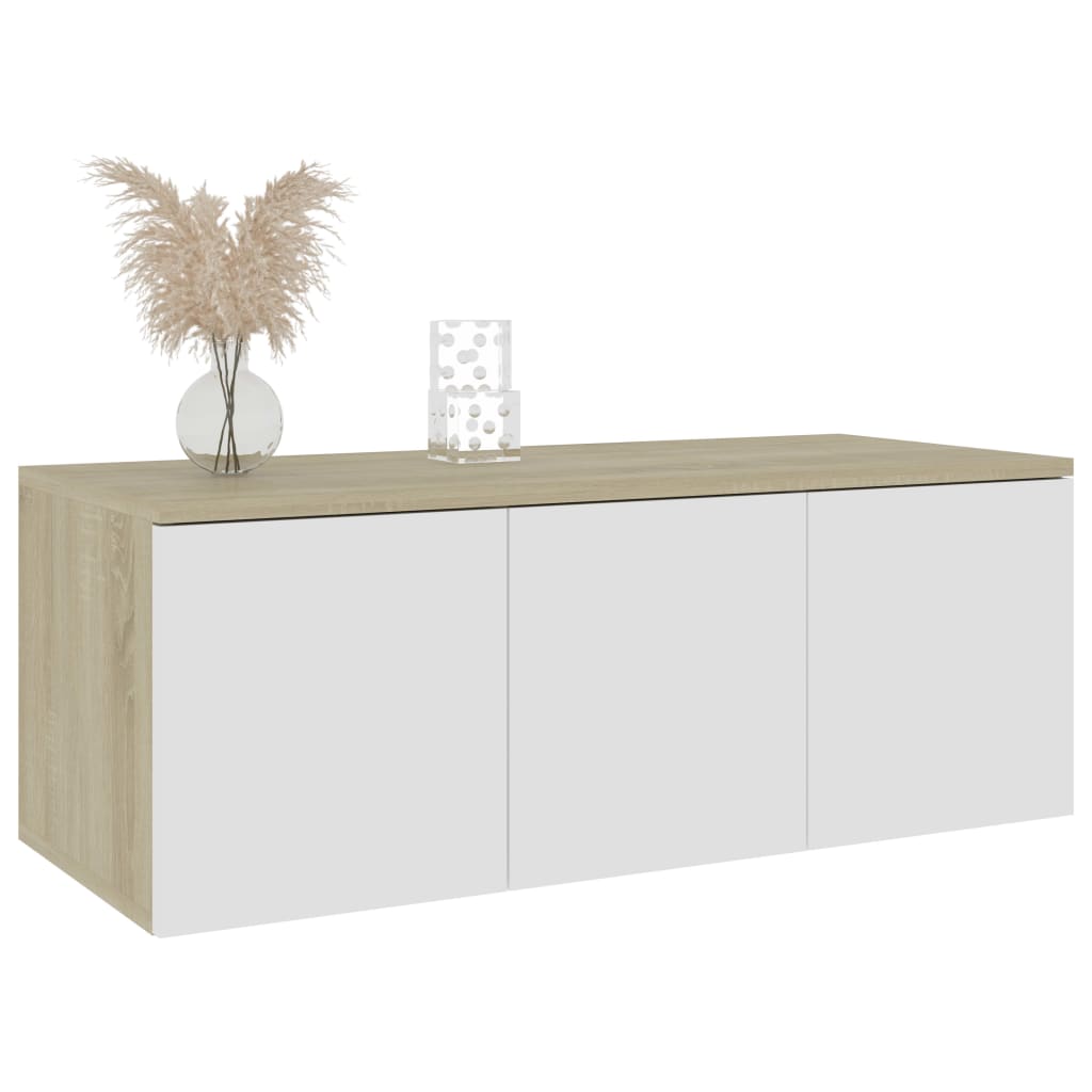 TV Cabinet White and Sonoma Oak 80x34x30 cm Chipboard