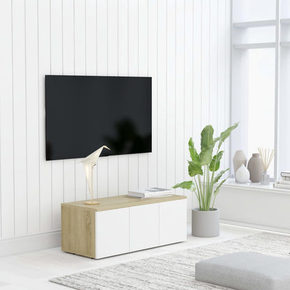 TV Cabinet White and Sonoma Oak 80x34x30 cm Chipboard