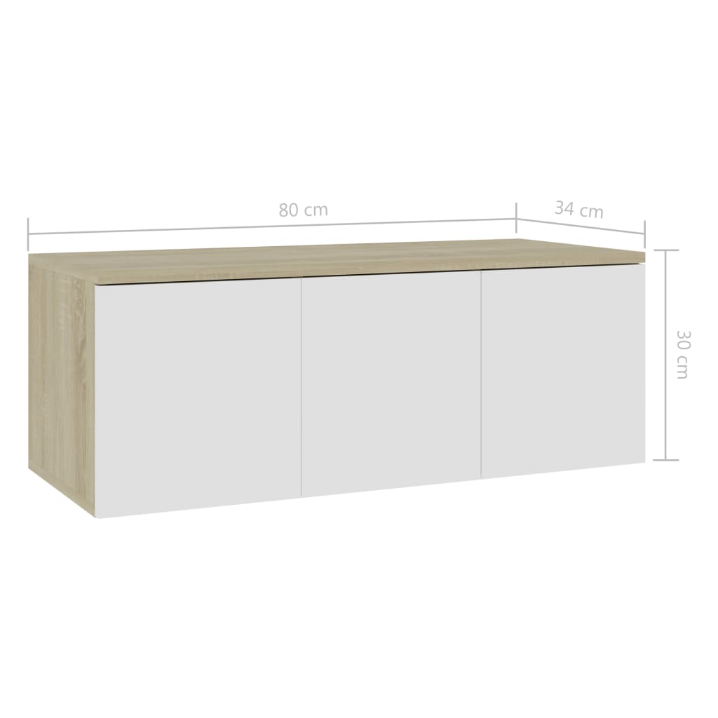 TV Cabinet White and Sonoma Oak 80x34x30 cm Chipboard